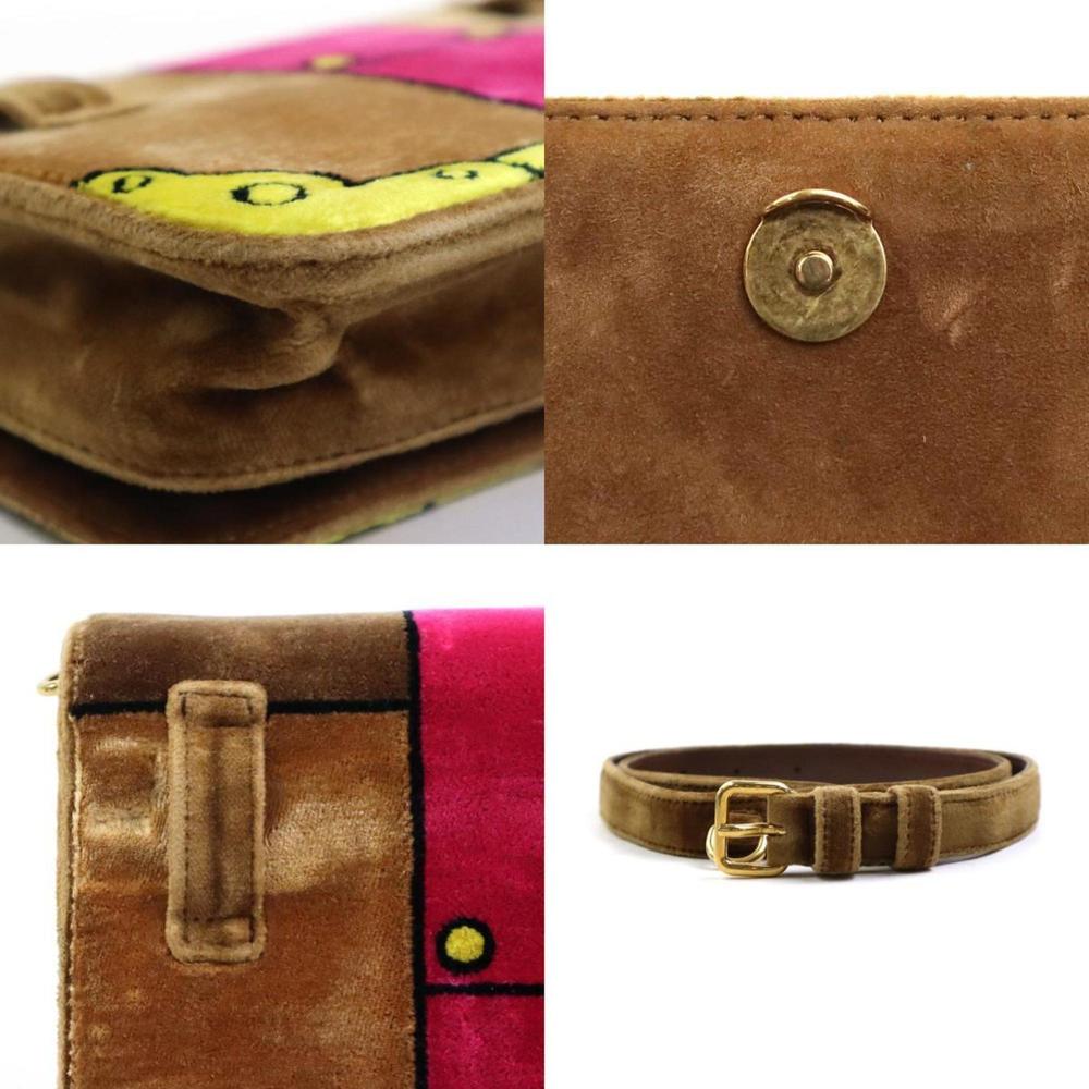 PRADA Velvet Shoulder Bag Belt in Brown/Magenta/Yellow/Gold E59774A - Picture 4 of 5